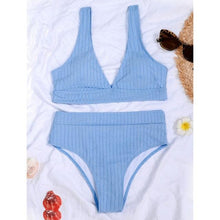 Load image into Gallery viewer, Bikini High Waist Swimwear Women's Swimsuits Push Up Ribbed Bathing Suits Black V-Neck Bikinis Set High Waist Tummy Control Bathing Suits For Women Deep V Neck Black Comfortable Beachwear