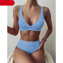 Load image into Gallery viewer, Bikini High Waist Swimwear Women's Swimsuits Push Up Ribbed Bathing Suits Black V-Neck Bikinis Set High Waist Tummy Control Bathing Suits For Women Deep V Neck Black Comfortable Beachwear