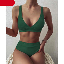 Load image into Gallery viewer, Bikini High Waist Swimwear Women's Swimsuits Push Up Ribbed Bathing Suits Black V-Neck Bikinis Set High Waist Tummy Control Bathing Suits For Women Deep V Neck Black Comfortable Beachwear