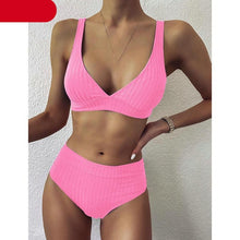 Load image into Gallery viewer, Bikini High Waist Swimwear Women's Swimsuits Push Up Ribbed Bathing Suits Black V-Neck Bikinis Set High Waist Tummy Control Bathing Suits For Women Deep V Neck Black Comfortable Beachwear