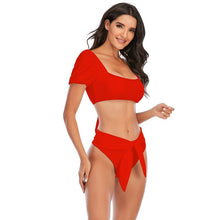 Load image into Gallery viewer, Bikini New 2 Piece Women Swimsuit Women's High Waist Bikini Set Fashion Puff Sleeve Swimwear Set Bathing Suits Solid Color Short Puff Sleeve Summer High Waist Cut Backless Bathing Suit Beachwear