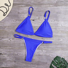 Load image into Gallery viewer, Bikini New Summer Solid Bikini Set Low Waist Swimwear Women Bathing Suit Swimsuit Female Cheeky Bikini Swimsuit Triangle Two Piece Basic Solid Thong Tanning Suits