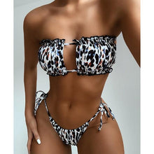 Load image into Gallery viewer, Bikini Pleated Swimsuit Female Swimwear Women's Ruffle Tie Side Bikini Set High Cut Strapless Padded Solid Bathing Suit Women Mini Thong Bikini Set Bather Swimming Beachwear For Bathing Suit