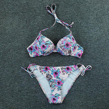 Load image into Gallery viewer, Bikini Push Up New Swimwear Women Print Floral Bikinis Set Swimsuit Bathing Suit Two Piece Summer Beach Wear Floral Leaf Print Bikini Set Padded Lace Up Straps Bikini Beach Swimsuit