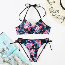 Load image into Gallery viewer, Bikini Push Up New Swimwear Women Print Floral Bikinis Set Swimsuit Bathing Suit Two Piece Summer Beach Wear Floral Leaf Print Bikini Set Padded Lace Up Straps Bikini Beach Swimsuit