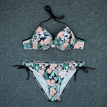 Load image into Gallery viewer, Bikini Push Up New Swimwear Women Print Floral Bikinis Set Swimsuit Bathing Suit Two Piece Summer Beach Wear Floral Leaf Print Bikini Set Padded Lace Up Straps Bikini Beach Swimsuit