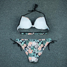 Load image into Gallery viewer, Bikini Push Up New Swimwear Women Print Floral Bikinis Set Swimsuit Bathing Suit Two Piece Summer Beach Wear Floral Leaf Print Bikini Set Padded Lace Up Straps Bikini Beach Swimsuit