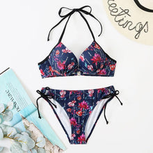 Load image into Gallery viewer, Bikini Push Up New Swimwear Women Print Floral Bikinis Set Swimsuit Bathing Suit Two Piece Summer Beach Wear Floral Leaf Print Bikini Set Padded Lace Up Straps Bikini Beach Swimsuit