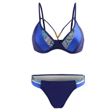 Load image into Gallery viewer, Bikini Push Up Swimsuit Female Swimwear Women Two-pieces Bikini set Bra Cup Bather Bathing Suit Swim Lady Triangle Bikini T-Back 2 Pieces Bandeau Swimsuit V Neck Swimwear Halter Push Up Bathing Suit