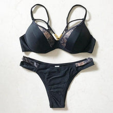 Load image into Gallery viewer, Bikini Push Up Swimsuit Female Swimwear Women Two-pieces Bikini set Bra Cup Bather Bathing Suit Swim Lady Triangle Bikini T-Back 2 Pieces Bandeau Swimsuit V Neck Swimwear Halter Push Up Bathing Suit