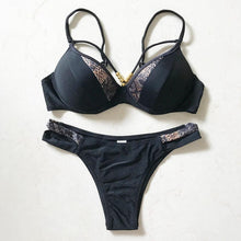 Load image into Gallery viewer, Bikini Push Up Swimsuit Female Swimwear Women Two-pieces Bikini set Bra Cup Bather Bathing Suit Swim Lady Triangle Bikini T-Back 2 Pieces Bandeau Swimsuit V Neck Swimwear Halter Push Up Bathing Suit