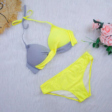 Load image into Gallery viewer, Bikini Push Up Swimwear Women Swimsuit Women's Bathing Suits Push Up Halter Bikini Swim Bottoms Two Piece Swimsuits Lace Up Halter String Triangle Bikini Sets