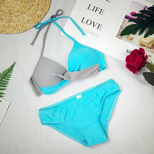 Load image into Gallery viewer, Bikini Push Up Swimwear Women Swimsuit Women's Bathing Suits Push Up Halter Bikini Swim Bottoms Two Piece Swimsuits Lace Up Halter String Triangle Bikini Sets