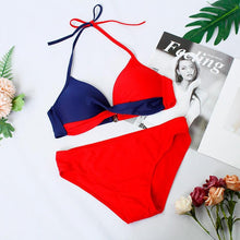 Load image into Gallery viewer, Bikini Push Up Swimwear Women Swimsuit Women's Bathing Suits Push Up Halter Bikini Swim Bottoms Two Piece Swimsuits Lace Up Halter String Triangle Bikini Sets
