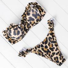 Load image into Gallery viewer, Bikini Set High Cut Solid Swimsuit Women Swimwear Push Up Bathing Suit Beachwear Leopard Bikini Women's Ribbed Underwire Bikini High Cut Bikini V Swimwear Butterfly Print High Leg Bikini Swimsuit