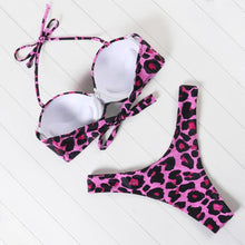Load image into Gallery viewer, Bikini Set High Cut Solid Swimsuit Women Swimwear Push Up Bathing Suit Beachwear Leopard Bikini Women's Ribbed Underwire Bikini High Cut Bikini V Swimwear Butterfly Print High Leg Bikini Swimsuit