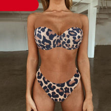 Load image into Gallery viewer, Bikini Set High Cut Solid Swimsuit Women Swimwear Push Up Bathing Suit Beachwear Leopard Bikini Women's Ribbed Underwire Bikini High Cut Bikini V Swimwear Butterfly Print High Leg Bikini Swimsuit