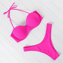 Load image into Gallery viewer, Bikini Set High Cut Solid Swimsuit Women Swimwear Push Up Bathing Suit Beachwear Leopard Bikini Women's Ribbed Underwire Bikini High Cut Bikini V Swimwear Butterfly Print High Leg Bikini Swimsuit