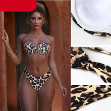 Load image into Gallery viewer, Bikini Set High Cut Solid Swimsuit Women Swimwear Push Up Bathing Suit Beachwear Leopard Bikini Women's Ribbed Underwire Bikini High Cut Bikini V Swimwear Butterfly Print High Leg Bikini Swimsuit