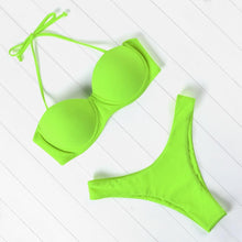 Load image into Gallery viewer, Bikini Set High Cut Solid Swimsuit Women Swimwear Push Up Bathing Suit Beachwear Leopard Bikini Women's Ribbed Underwire Bikini High Cut Bikini V Swimwear Butterfly Print High Leg Bikini Swimsuit