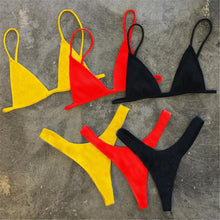 Load image into Gallery viewer, Bikini Set Swimsuit Small Cup High Cut Style Beach Solid Black White Micro Swimwear Thong Bikinis Women's Micro String Bikini Swimsuits Padded High Cut Bathing Suits