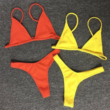 Load image into Gallery viewer, Bikini Set Swimsuit Small Cup High Cut Style Beach Solid Black White Micro Swimwear Thong Bikinis Women's Micro String Bikini Swimsuits Padded High Cut Bathing Suits