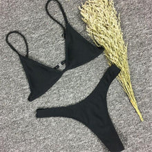 Load image into Gallery viewer, Bikini Set Swimsuit Small Cup High Cut Style Beach Solid Black White Micro Swimwear Thong Bikinis Women's Micro String Bikini Swimsuits Padded High Cut Bathing Suits