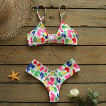 Load image into Gallery viewer, Bikini Set Women Swimwear Push Up Swimsuit Top Solid Bottom Print Bathing Suit Swim Wear Beach Women’s Floral Print Push-Up V-Wire Lettuce Bikini Set High Cut Spaghetti Straps Underwire Padded Swimsuit