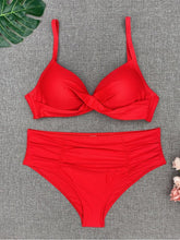 Load image into Gallery viewer, Bikini Sets Solid Color Swimsuit Mid-Waist Gather Cup Bikinis Women Swimwear Female Bathing Suits Beach wear Two Piece Swimsuits Triangle Bikini swimsuits for Women