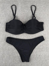 Load image into Gallery viewer, Bikini Sets Solid Color Swimsuit Mid-Waist Gather Cup Bikinis Women Swimwear Female Bathing Suits Beach wear Two Piece Swimsuits Triangle Bikini swimsuits for Women