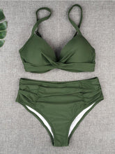 Load image into Gallery viewer, Bikini Sets Solid Color Swimsuit Mid-Waist Gather Cup Bikinis Women Swimwear Female Bathing Suits Beach wear Two Piece Swimsuits Triangle Bikini swimsuits for Women