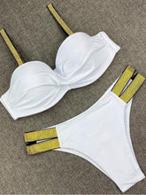 Load image into Gallery viewer, Bikini Sets Solid Color Swimsuit Mid-Waist Gather Cup Bikinis Women Swimwear Female Bathing Suits Beach wear Two Piece Swimsuits Triangle Bikini swimsuits for Women
