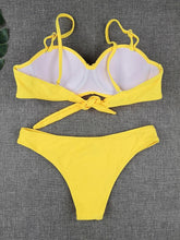 Load image into Gallery viewer, Bikini Sets Solid Color Swimsuit Mid-Waist Gather Cup Bikinis Women Swimwear Female Bathing Suits Beach wear Two Piece Swimsuits Triangle Bikini swimsuits for Women
