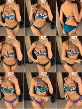 Load image into Gallery viewer, Bikini Sets Solid Color Swimsuit Mid-Waist Gather Cup Bikinis Women Swimwear Female Bathing Suits Beach wear Two Piece Swimsuits Triangle Bikini swimsuits for Women