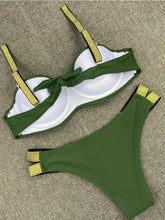 Load image into Gallery viewer, Bikini Sets Solid Color Swimsuit Mid-Waist Gather Cup Bikinis Women Swimwear Female Bathing Suits Beach wear Two Piece Swimsuits Triangle Bikini swimsuits for Women
