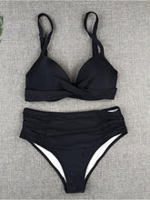 Load image into Gallery viewer, Bikini Sets Solid Color Swimsuit Mid-Waist Gather Cup Bikinis Women Swimwear Female Bathing Suits Beach wear Two Piece Swimsuits Triangle Bikini swimsuits for Women