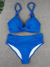 Load image into Gallery viewer, Bikini Sets Solid Color Swimsuit Mid-Waist Gather Cup Bikinis Women Swimwear Female Bathing Suits Beach wear Two Piece Swimsuits Triangle Bikini swimsuits for Women