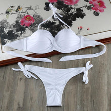 Load image into Gallery viewer, Bikini Solid Strappy Bandage Bikinis Set White Push Up Bikini Swimwear Swimsuit Bathing Suit Women's Ribbed Tie Bikini Adjustable Lace Up Bottom String Women Swimsuit