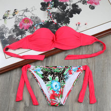 Load image into Gallery viewer, Bikini Solid Strappy Bandage Bikinis Set White Push Up Bikini Swimwear Swimsuit Bathing Suit Women's Ribbed Tie Bikini Adjustable Lace Up Bottom String Women Swimsuit