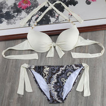 Load image into Gallery viewer, Bikini Solid Strappy Bandage Bikinis Set White Push Up Bikini Swimwear Swimsuit Bathing Suit Women's Ribbed Tie Bikini Adjustable Lace Up Bottom String Women Swimsuit