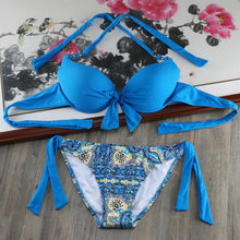 Load image into Gallery viewer, Bikini Solid Strappy Bandage Bikinis Set White Push Up Bikini Swimwear Swimsuit Bathing Suit Women's Ribbed Tie Bikini Adjustable Lace Up Bottom String Women Swimsuit