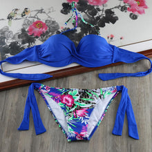 Load image into Gallery viewer, Bikini Solid Strappy Bandage Bikinis Set White Push Up Bikini Swimwear Swimsuit Bathing Suit Women's Ribbed Tie Bikini Adjustable Lace Up Bottom String Women Swimsuit