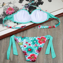 Load image into Gallery viewer, Bikini Solid Strappy Bandage Bikinis Set White Push Up Bikini Swimwear Swimsuit Bathing Suit Women's Ribbed Tie Bikini Adjustable Lace Up Bottom String Women Swimsuit