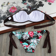 Load image into Gallery viewer, Bikini Solid Strappy Bandage Bikinis Set White Push Up Bikini Swimwear Swimsuit Bathing Suit Women's Ribbed Tie Bikini Adjustable Lace Up Bottom String Women Swimsuit