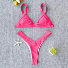 Load image into Gallery viewer, Bikini Solid Swimsuit Women Swimwear Push Up Bikini Set Patchwork Summer Beach Bathing Suit Swim Wear Halter Bikini Swimsuit Beach Swimming Traveling High Leg Bikini