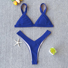 Load image into Gallery viewer, Bikini Solid Swimsuit Women Swimwear Push Up Bikini Set Patchwork Summer Beach Bathing Suit Swim Wear Halter Bikini Swimsuit Beach Swimming Traveling High Leg Bikini