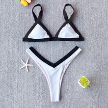 Load image into Gallery viewer, Bikini Solid Swimsuit Women Swimwear Push Up Bikini Set Patchwork Summer Beach Bathing Suit Swim Wear Halter Bikini Swimsuit Beach Swimming Traveling High Leg Bikini