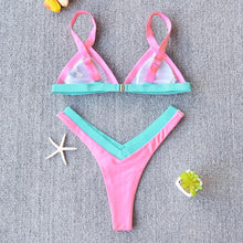 Load image into Gallery viewer, Bikini Solid Swimsuit Women Swimwear Push Up Bikini Set Patchwork Summer Beach Bathing Suit Swim Wear Halter Bikini Swimsuit Beach Swimming Traveling High Leg Bikini
