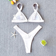Load image into Gallery viewer, Bikini Solid Swimsuit Women Swimwear Push Up Bikini Set Patchwork Summer Beach Bathing Suit Swim Wear Halter Bikini Swimsuit Beach Swimming Traveling High Leg Bikini
