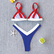 Load image into Gallery viewer, Bikini Solid Swimsuit Women Swimwear Push Up Bikini Set Patchwork Summer Beach Bathing Suit Swim Wear Halter Bikini Swimsuit Beach Swimming Traveling High Leg Bikini